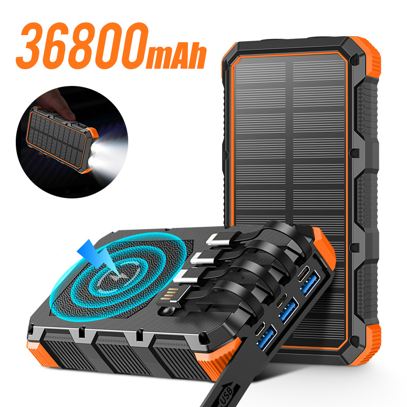 Solar Emergency Charger - 태양 보조베터리 36800mAh 케이블 Qi 무선