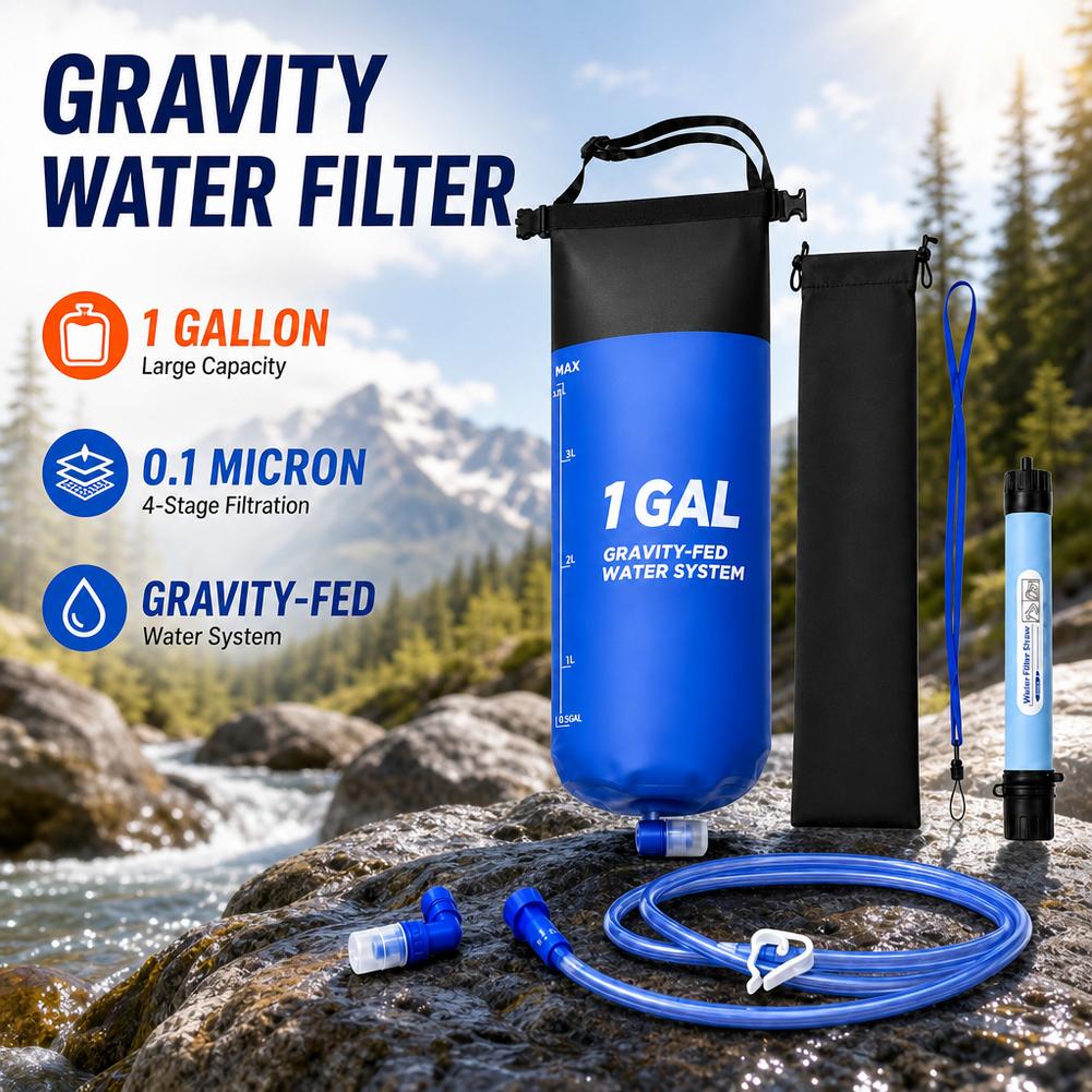 1갤런 용량의 중력식 정수 필터 백, 빨대, 캠핑용,  - Water Purification Straw 리뷰 및 가격