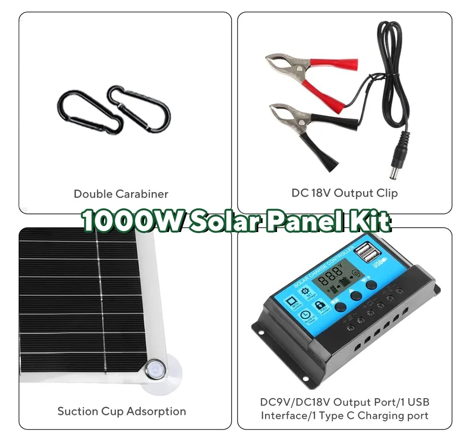 1000W 태양광 패널 키트, 12V 태양광 셀 10A - Solar Emergency Charger 리뷰 및 가격